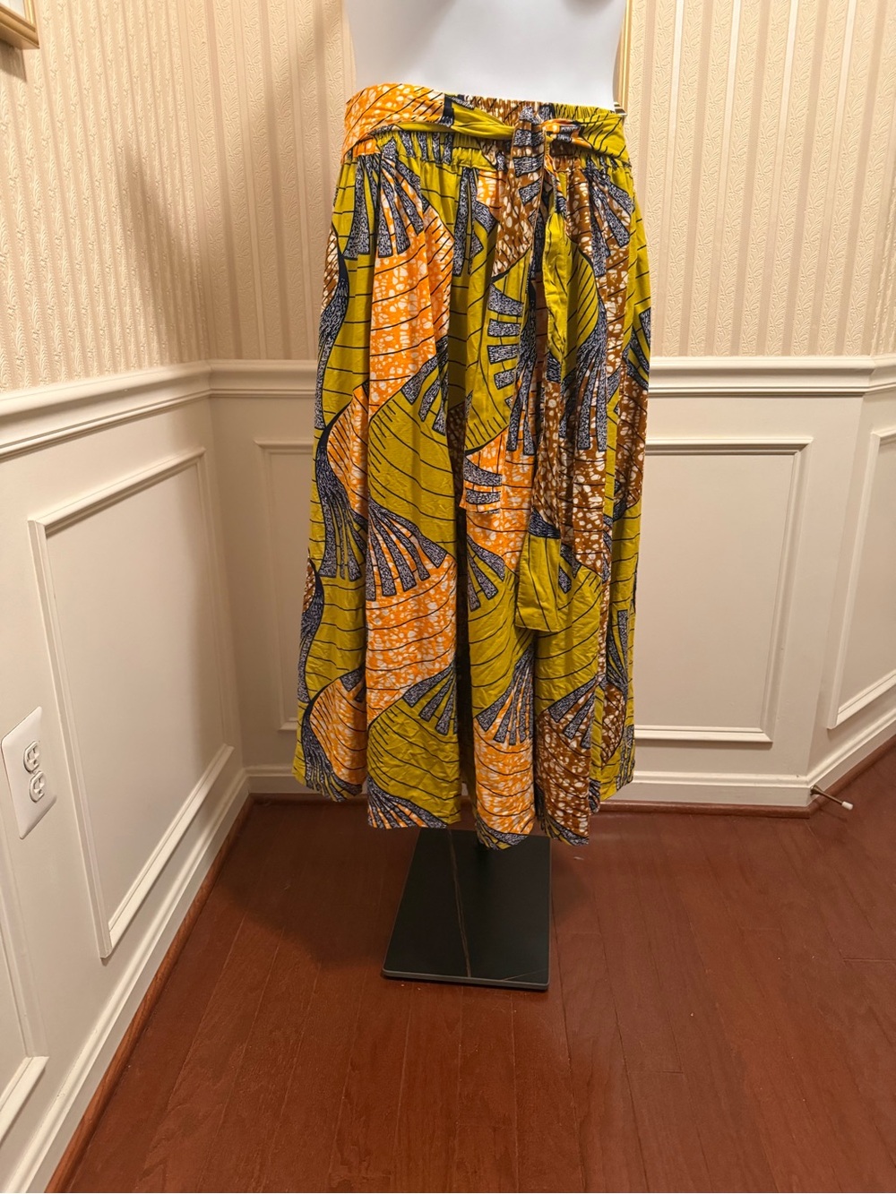 African Printed Midi Skirt with Tie Waist